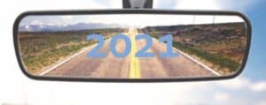 Picture of a rearview mirror with 2021 in the center
